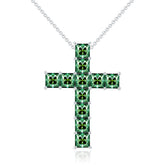 1.0 Carat Princess Cut Green Moissanite Cross Silver Necklace